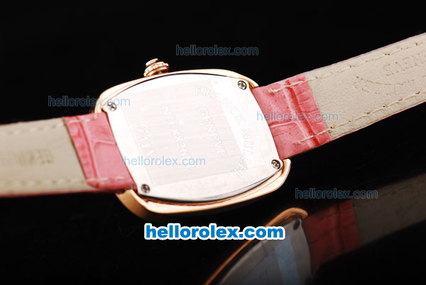 Franck Muller Galet Quartz Movement RG Case with Black Dial and Rome Numeral Marker-Pink Leather Strap - Click Image to Close